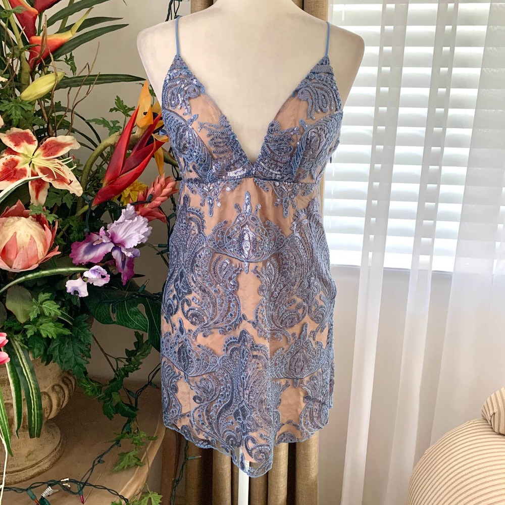 Free People Night Shimmers Sequin Mini Dress in Blue - Picture 4 of 15